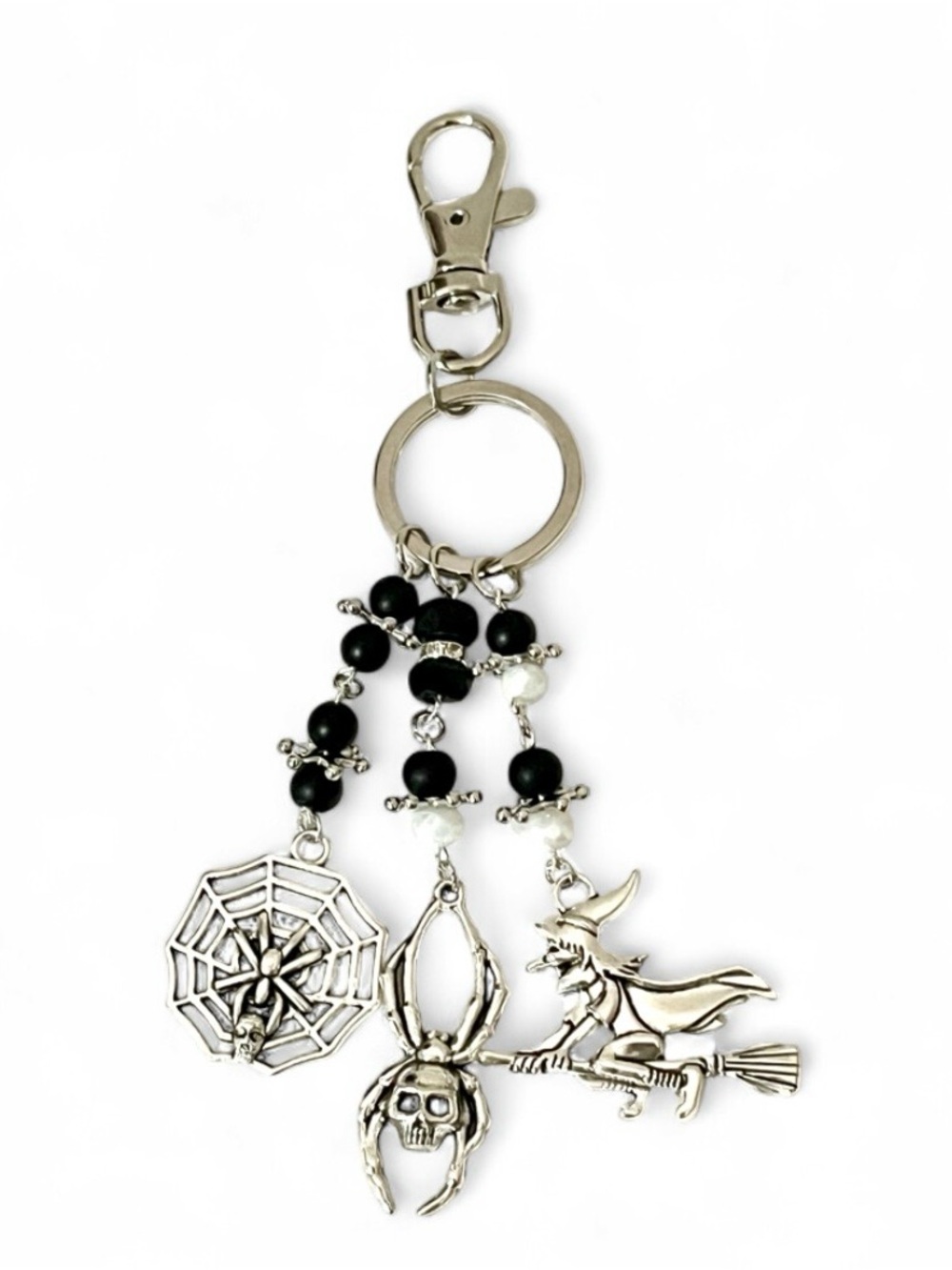 Gothic Halloween Keychain Spider Web Witch Charm Beaded Bag Pendant Spooky Goth